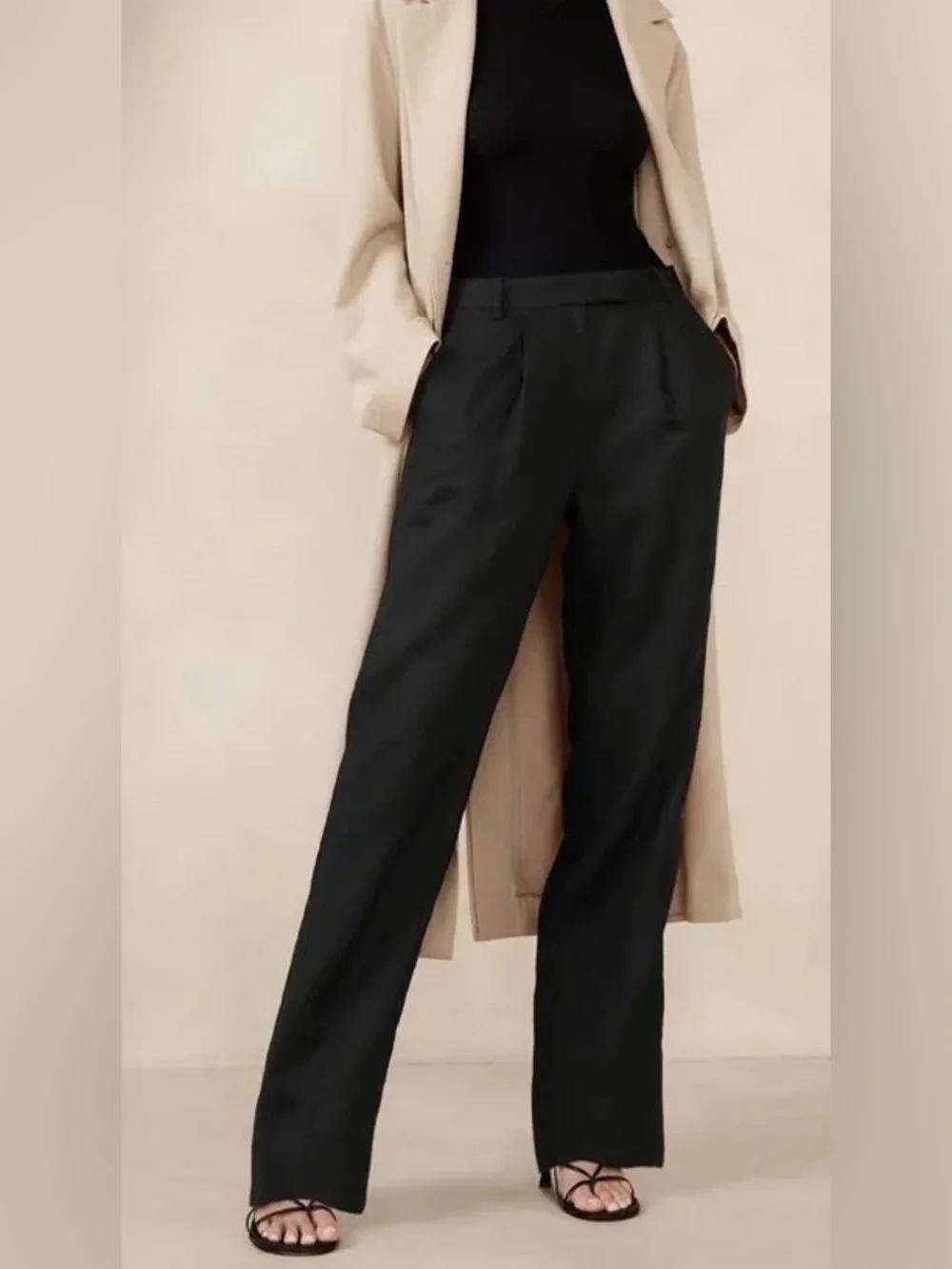 NWT Banana Republic black high rise 100% linen trouser straight leg pant size 6